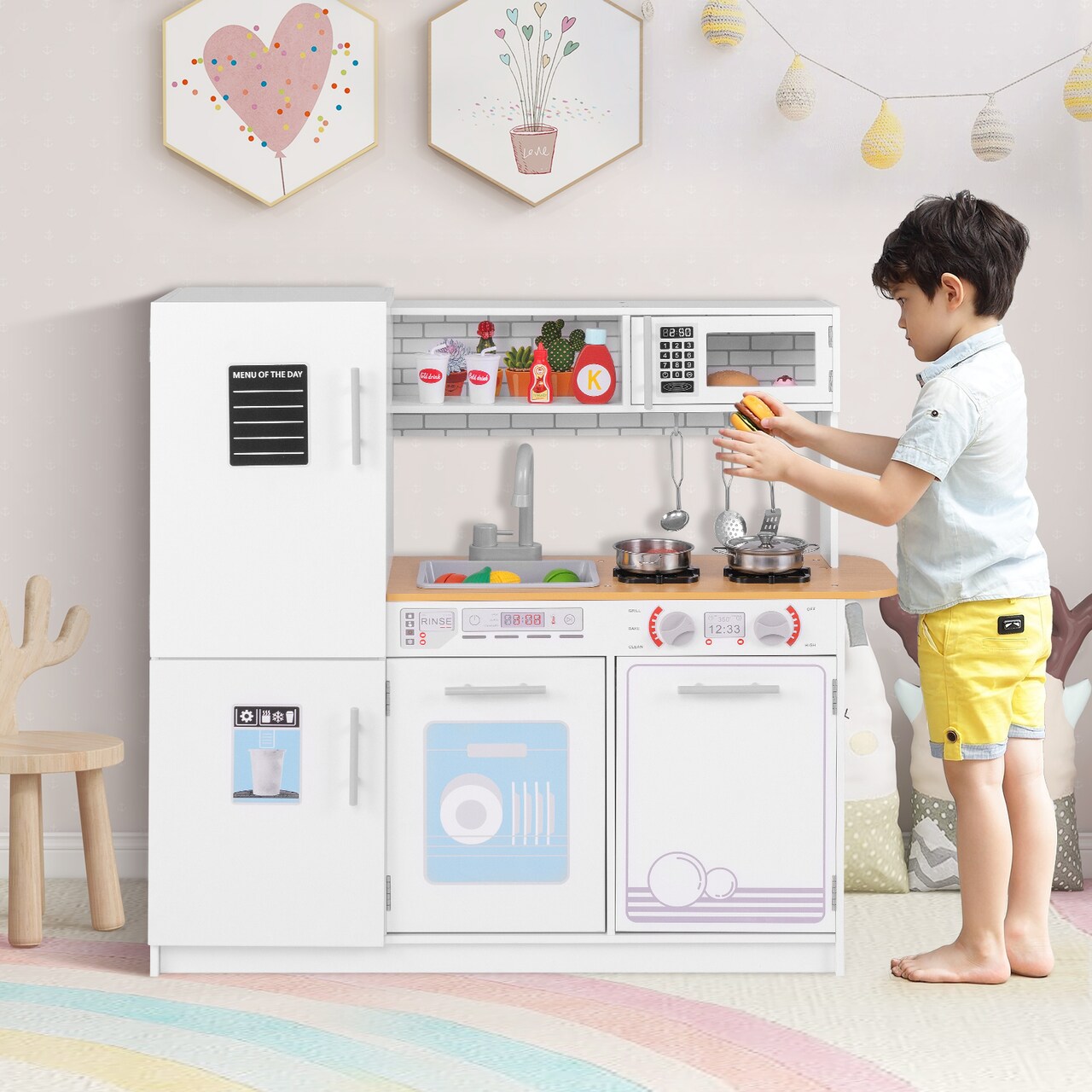 Toddler Pretend Play Kitchen Toy with Stove for 3+ Boys and Girls - 34" x 10" x 32" (L x W x H)
